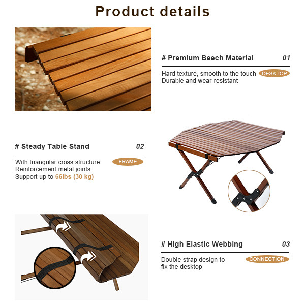 Folding Beech Wood Camping Table 90x90cm 30kg Capacity