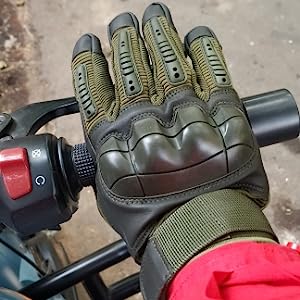 Protective Gear Full Finger Gloves, Motorcycle Tactical Gloves Upgraded Touch Screen Damping Palm Pads Rubber Guard