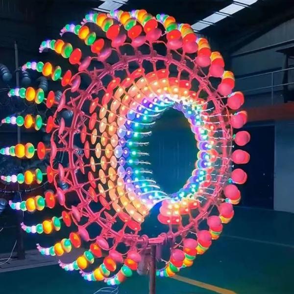 Metal Kinetic Wind Sculpture With Colourful Light Contemporary Art Sculpture