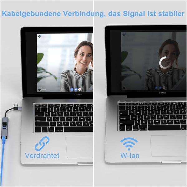 Adaptateur LAN USB de type C Hub 4 en 2 avec 3 ports USB 3.0 et interface LAN RJ45 Gigabit