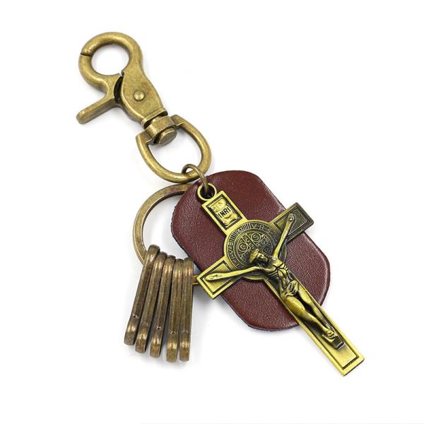OEM Personalized Keychain Gifts brown Cross Key Ring Retro Souvenir