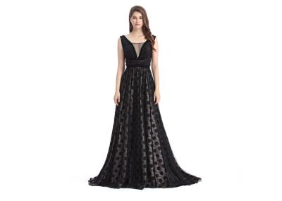 Women V - Neck Long Beautiful Evening Gowns , Custom Size Natural Waistline Lace Evening Gowns