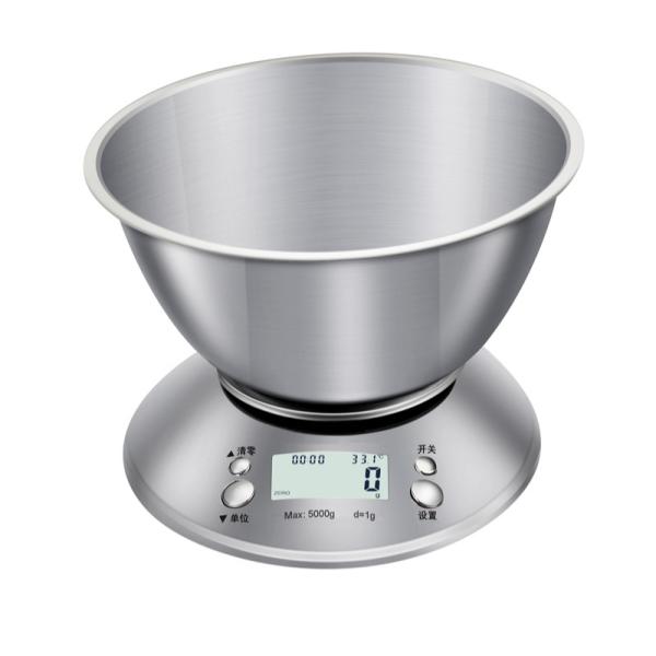 Báscula de cocina de acero inoxidable con medición de corpúsculos de 0,5 kg, peso unitario, con cuenco, capacidad de 5 kg/1 g