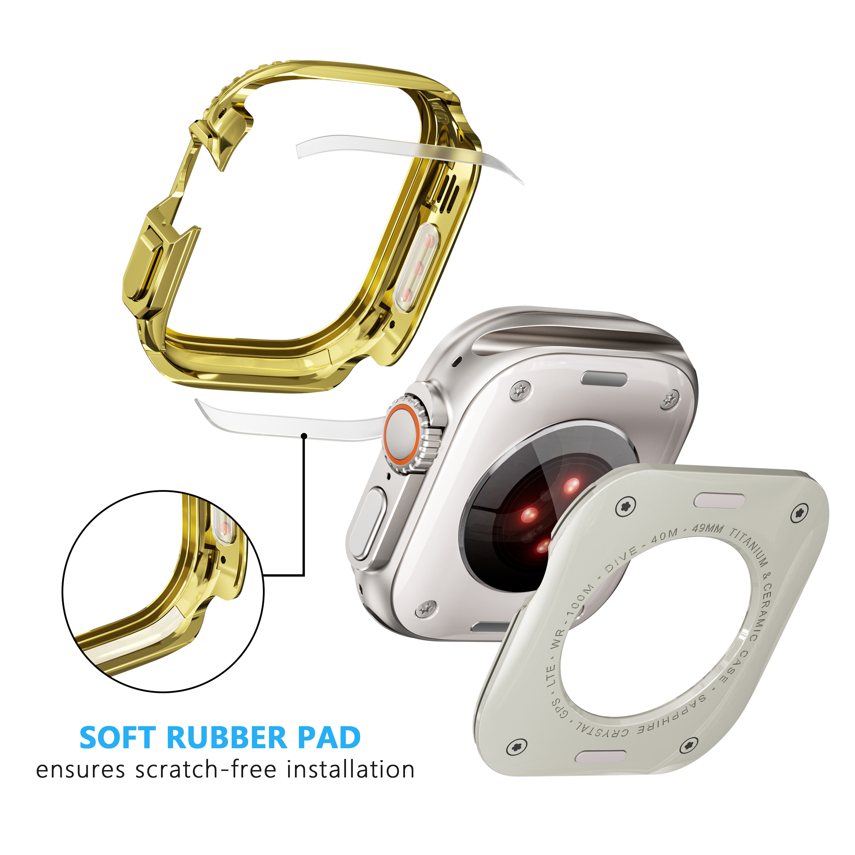 Eraysun Luxury Metal Bumper Case for Apple Watch 49mm Protector Frame Cover  Stainless Steel Watch Cover