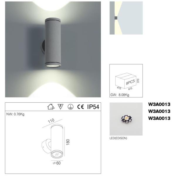 Auminum Surface Mounted 6W COB Led Wall Light Outdoor Waterproof Flexible