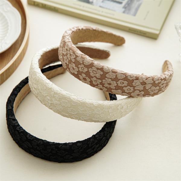 GLH020 Romantic lace relief print elastic flower headband hair hoop headband sponge