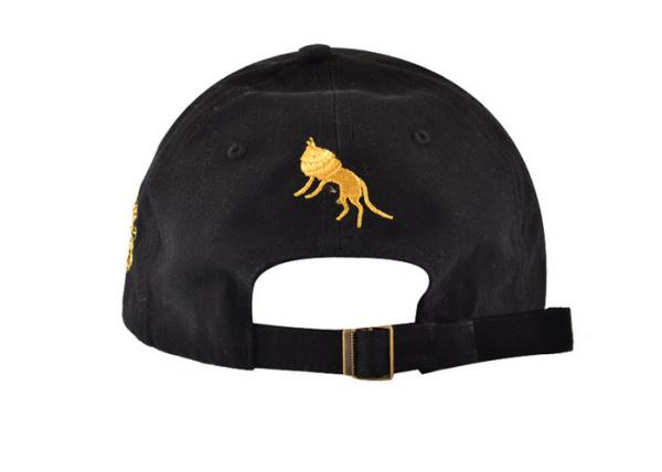 5 Panel Black Cotton Baseball Cap Twill Sandwich Embroidery Gold Logo Anti - Dust