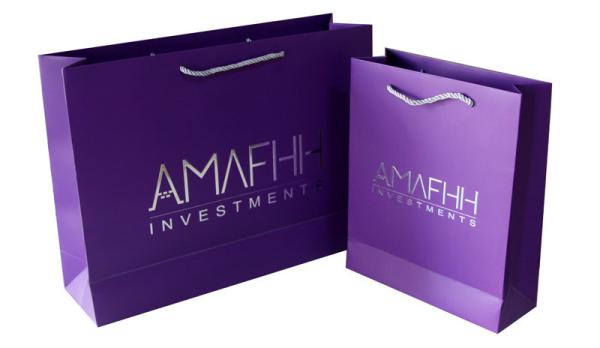 Purple Paper Printed Carrier Bag Foil Silvery Embossed for Advertising
