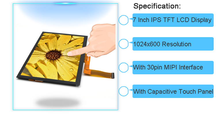 Capacitive Touch 7 Inch Display 1024x600 IPS TFT MIPI LCD Panel Screen