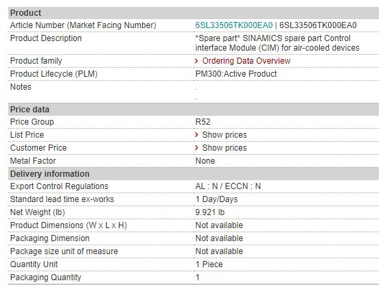 6SL3350-6TK00-0EA0 6SL3 350-6TK00-0EA0 Siemens Spare Part Control Interface Module