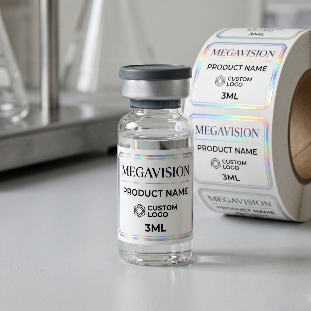 Custom Industrial UV Direct Print Hologram Sticker Vial Label Self Adhesive PVC Waterproof for Lab Glass Bottle