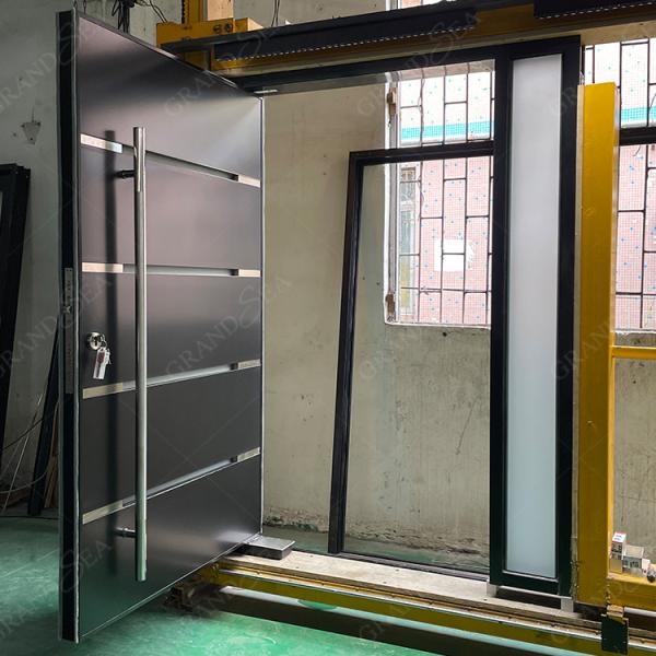 Australia Style Finished Bright Black High Glossy Color Front Flush Luxury Aluminum Security Stainless Steel Pivot Entry Door