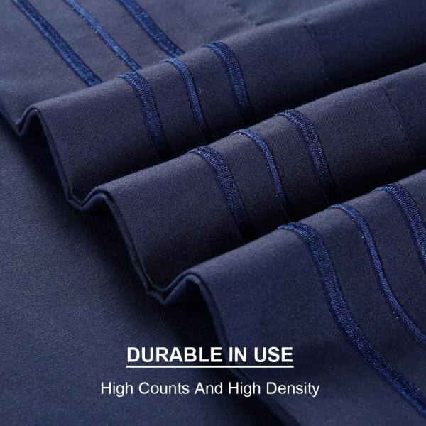 Get a Restful Sleep with 4PCS Brushed Microfiber Sheet Set Featuring 3-Line Embroidery