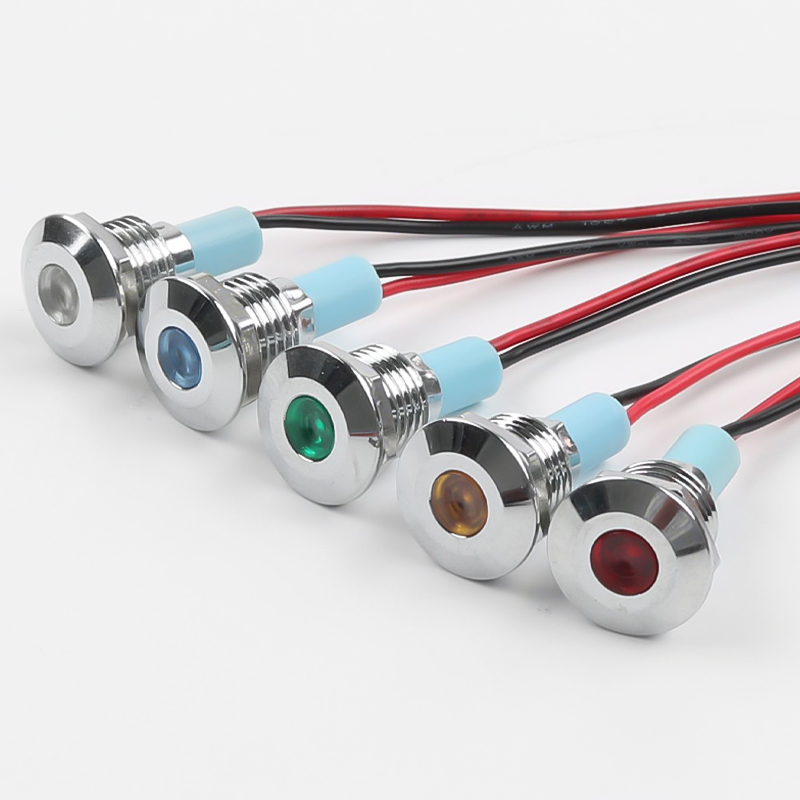 High Brightness 10mm Metal Power Indicator Light LED Display 15cm Wire Multi-Color (Red/Green/Yellow/Blue/White) IP65 Rated