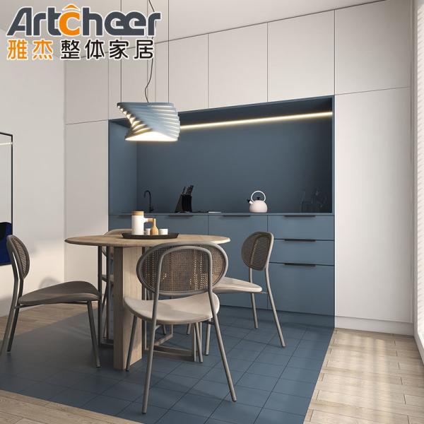 Custom Design Luxury White PVC Modular Kitchen Cabinets with Solid Surface Countertop