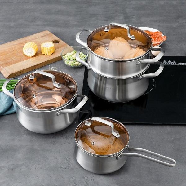 Factory Kitchen 304 Stainless Steel Steamer Pot Soup Pot Milk Pot Cooking Ware With Lid