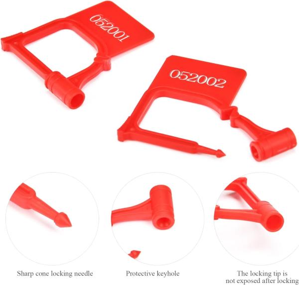 Plastic Security Padlock Seal Numbered Tamper Evident Disposable Lock For Luggage Bag Clothes (Red, 100 Pcs)