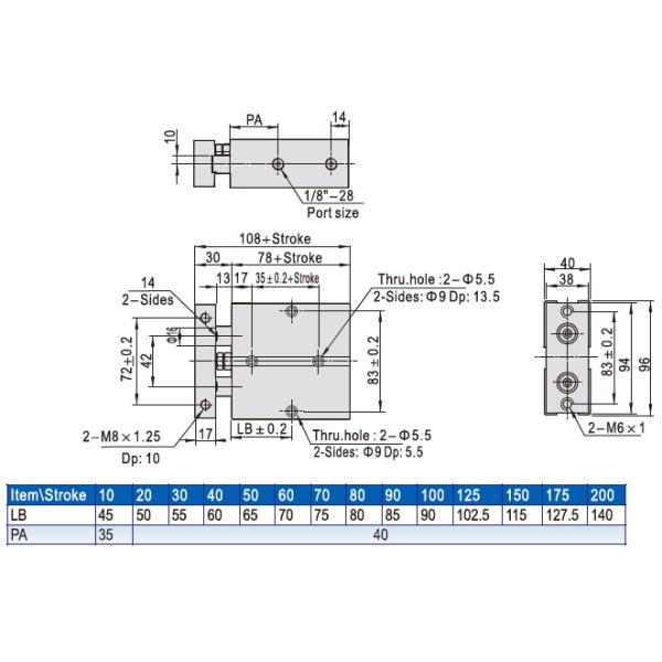 TN - 10x50S Pneumatic Double Acting Cylinder TR TN Series Rubber Bumper