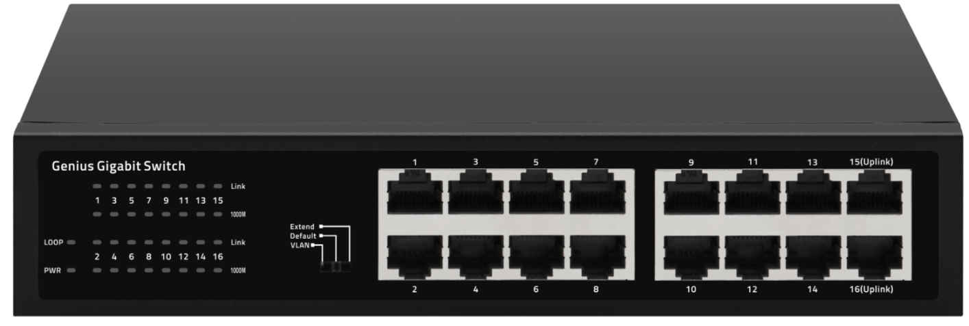 16-Port Gigabit Unmanaged Ethernet Switch With Smart VLAN Fanless Design Rack Mounted
