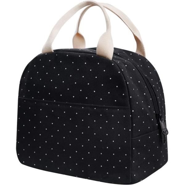 Girls Women Storage Dot Black Lunch Tote Bag Shockproof For Work School