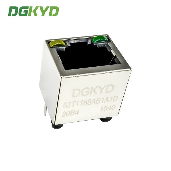 RJ45 vertical network socket 8P8C with light strip shielding gold plating 6U DGKYD52T1188AB1A1D20B4