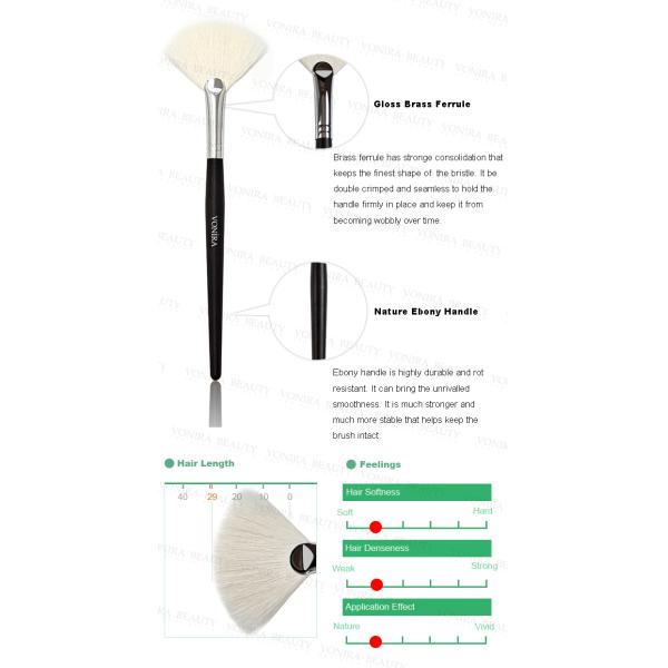 El maquillaje de lujo de la pequeña fan cepilla el pelo blanco de la cabra de la naturaleza pura XGF, manija del ébano de la naturaleza