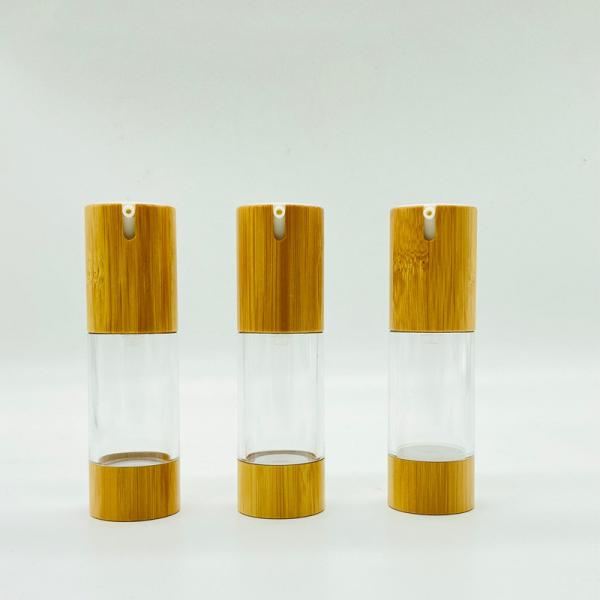 Gold Bamboo Airless Pump Bottle 30ml 1.01oz Airless Dispenser Bamboo Containers For Cosmetics