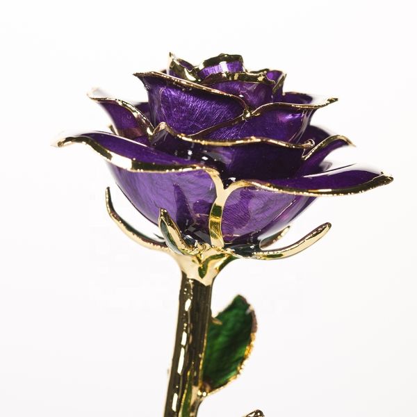 Purple Rose 24Kt Gold Dipped Natural Rose Manufacture Directly Supply  Gold Platedd Rose  for Christmas  Gift Wholesale