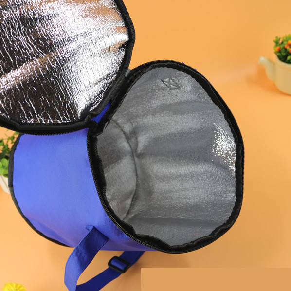 Round shape reusable insulated picnic cooler bag, zippered non woven cooler bag for frozen food with EPE foam