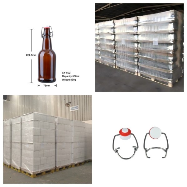 Large Amber Flint Beer Glass Bottle 500ml Swing Cap Craft Brewing Container 430g CY-502