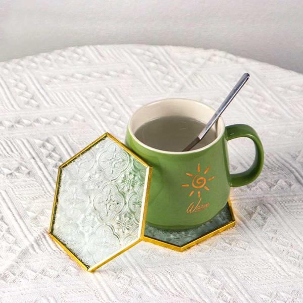 Glass Pad Begonia Glass Insulation Pad Copper Color Frame Glass Pad Water Coaster Small teapot pad Insulation