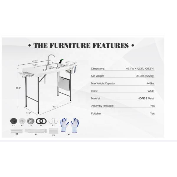Convenient Outdoor Camping Folding Fish Fillet Table with Sink and Alumium Frame