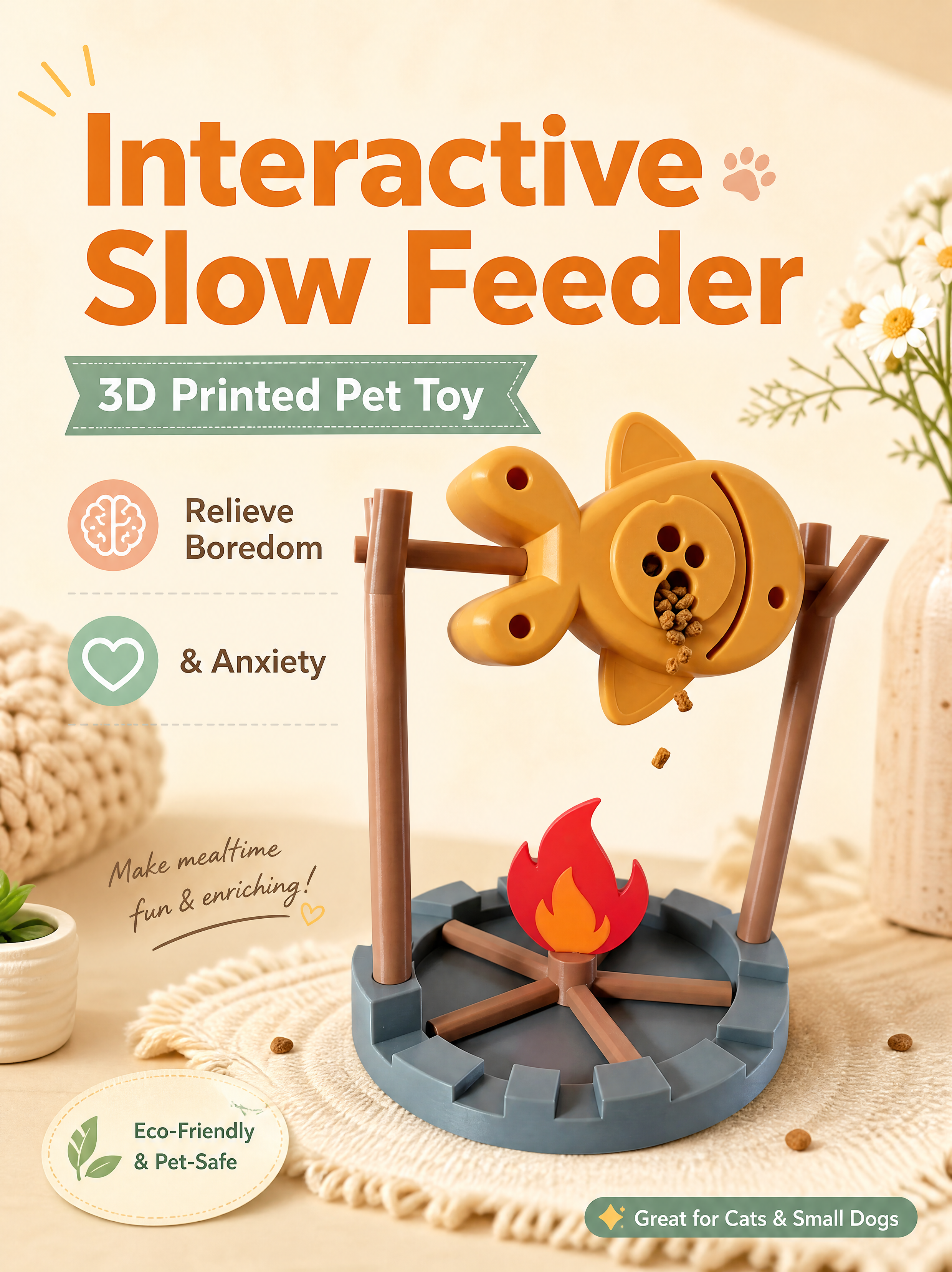 Simulated Barbecue Fish Slow Feeder Toy, Interactive Play 3D Printed Pet Accessories For Indoor Cats