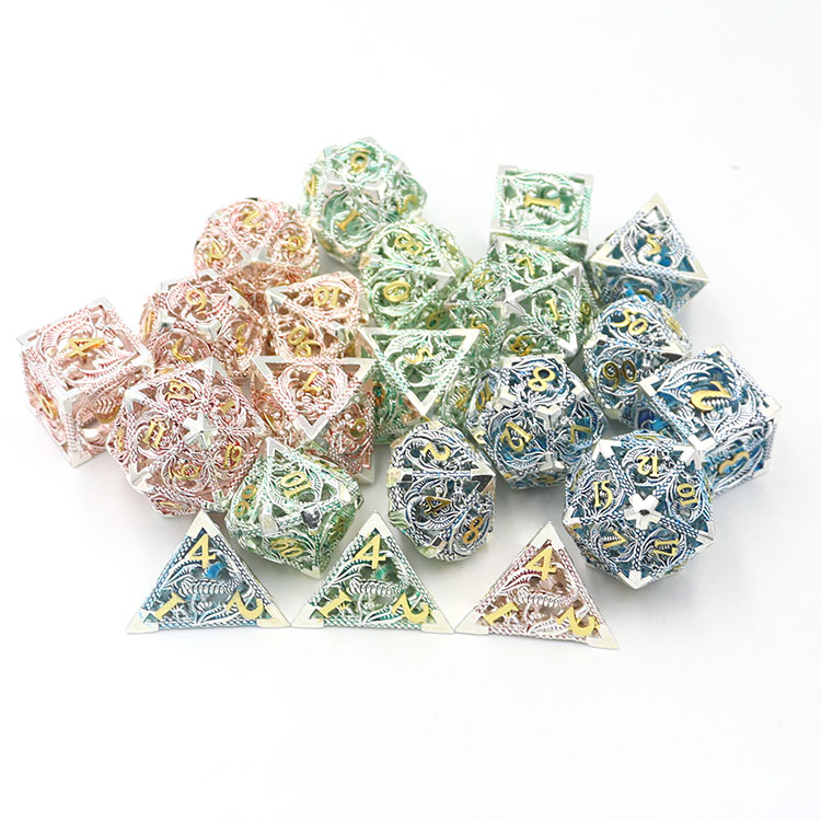Customized Color Copper Hollow Dice Set for DND Games with 14mm-20mm Polyhedron Metal Dice