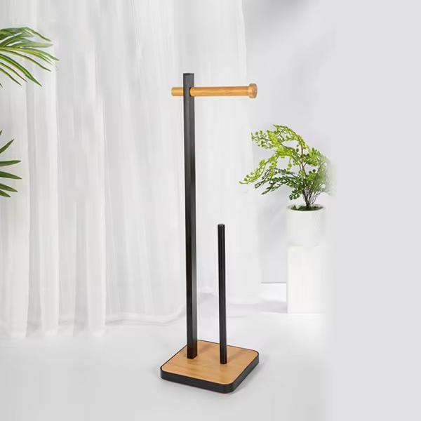 Bathroom Toilet Paper Holder With Bamboo Base Bathroom Storage Matt Black