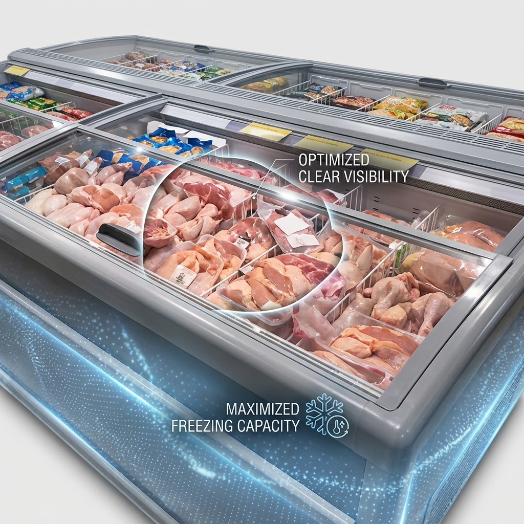 Auto Defrost Open Island Freezer 600L - 1000L Island Display Freezer Direct Cooling