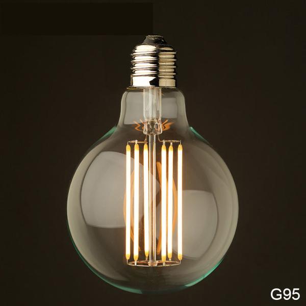 110 lm/w E26 E27 9W G125 G95 LED Filament Bulb with Dimmable Function and Amber Glass