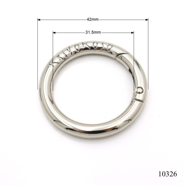 42*31.5mm Round Silver Plated Metal Spring O Ring Clasp With Custom Logo For Bag Strap Keychain Hardware