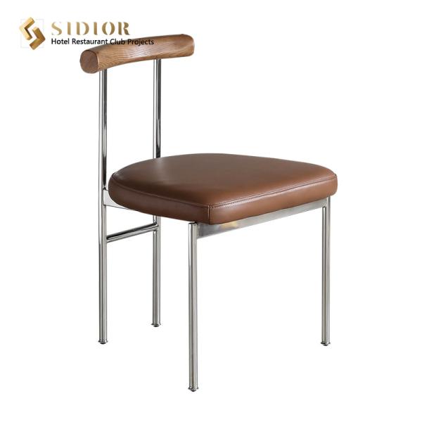 Nordic Industrial Style Black Pu Leather Dining Chairs With Solid Wood Backrest