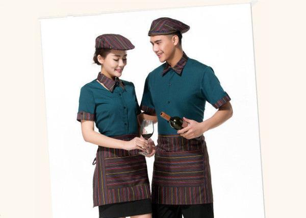 Cool Restaurant Staff Clothing Ribbed Cuff Splicing With Nice Shirt And Pants