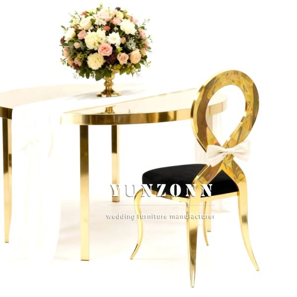 Modern Stackable Event Party Chrome Legs White Chairs for Dining Table Gold Color with Cushion