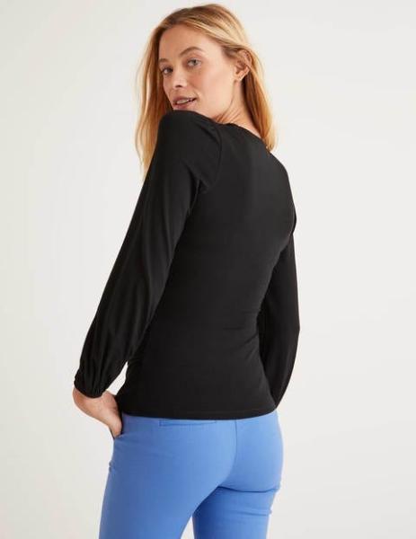 Classic Black Color Fitted Ladies Stylish Top With V Neck Elegant Blouse