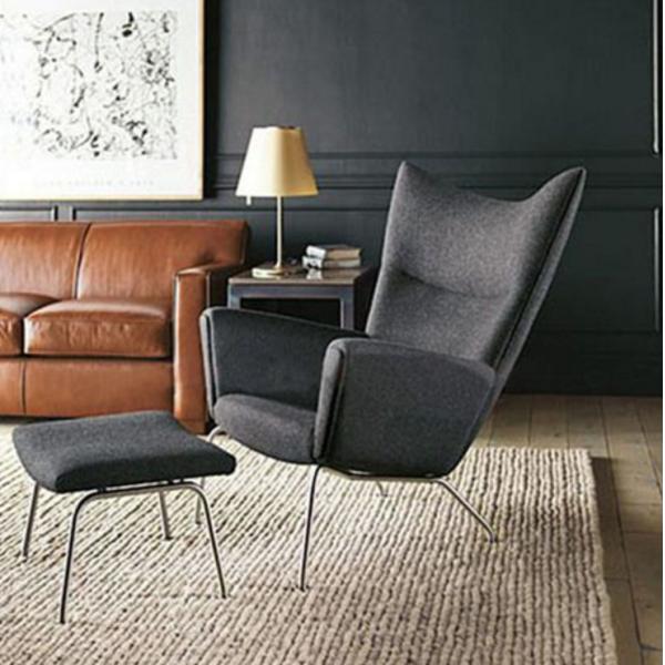 High Back stainless steel legs fabric Hans Wegner Upholstered Wing Customized reclining fabric cozy Lounge Chair