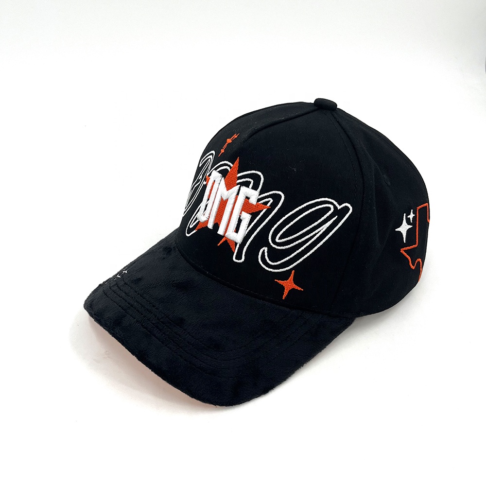 Cotton Sport Custom Baseball Caps 3D Embroidery Logo Velvet Brim Design