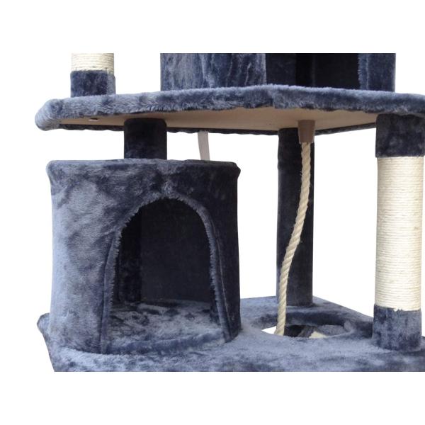 Living Room Furniture Dark Grey 4 Platforms 64 Inches Cat Tree With 2 Bed Cubes Play House