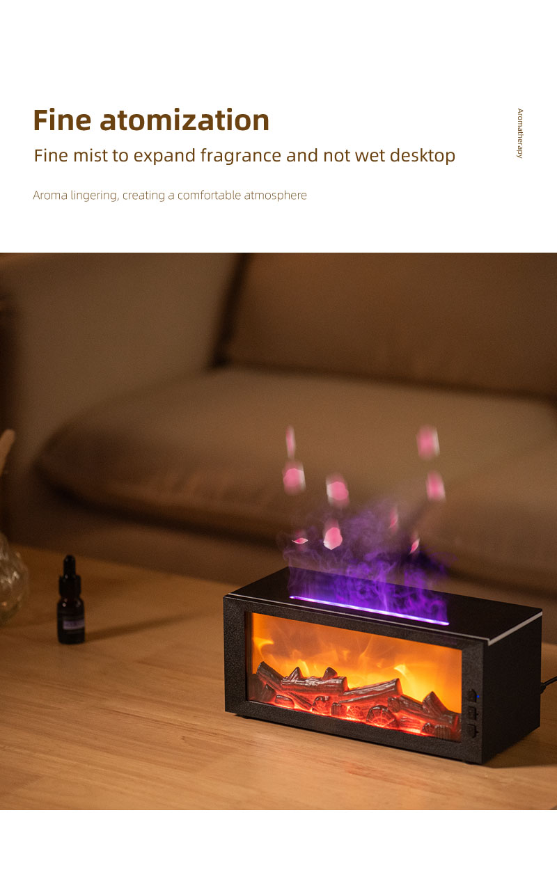 3D Realistic Flame Fireplace Diffuser Humidifier 300ml Large Tank Type-C Charging Quiet Operation