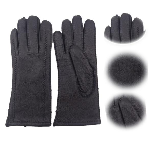 Women's Hand Made Full Finger Genuine Deerskin Leather Gloves Cashmere Lining Gloves