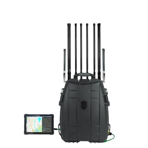 800-1500m Anti Drone Backpack With 100MHz-6GHz Detection 2.4G 5.2G 5.8G 380W