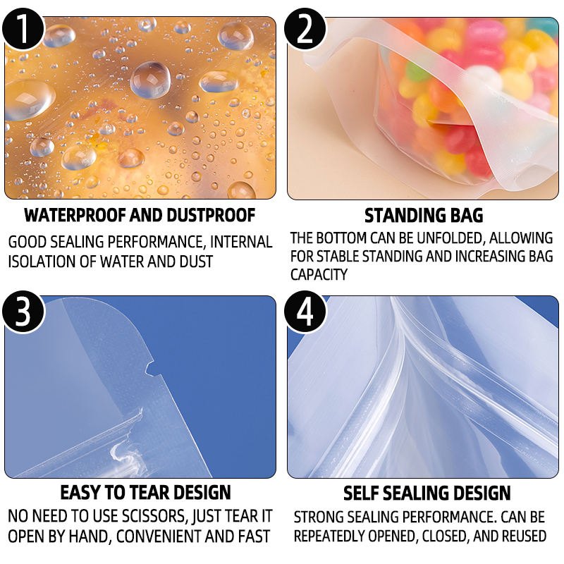 Hot Selling Front Clear Stand up Resealable Ziplock Aluminum Foil PE Pouches Bags for Food Storage