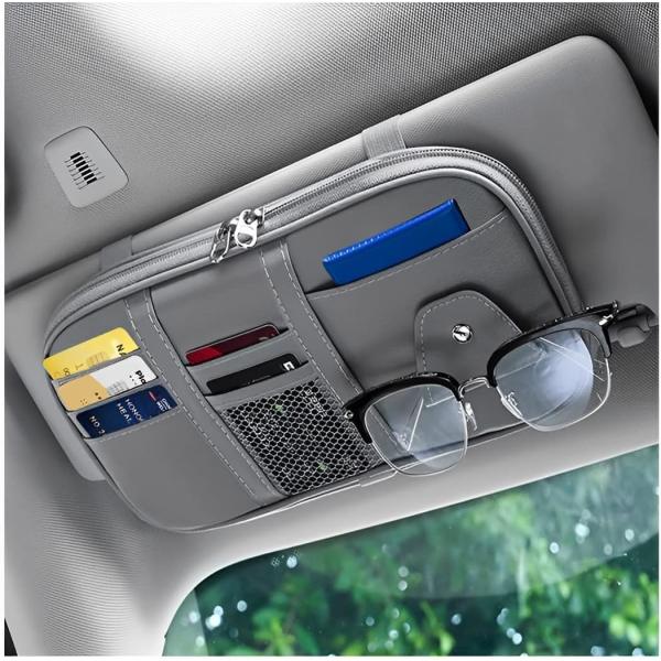 Car Sun Visor Organizer, Sunglass Holder and Storage Pocket, Card Cash Pouch with Multi-Pocket Net Zipper, Case Bag